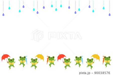 傘とカエルの飾りフレームイラスト 90038576