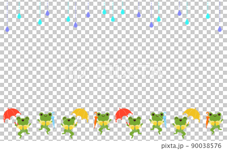 傘とカエルの飾りフレームイラスト 90038576
