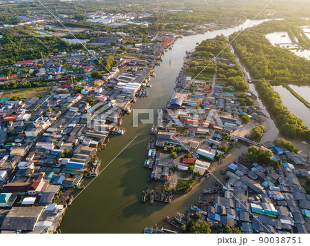 Aerial view of Fisherman village at Pak Nam Sichon, Chumphon 90038751