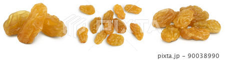 Yellow raisin isolated on white background with clipping path. Top view. Flat lay. Set or collection Yellow raisin isolated on white background with clipping path. Top view. Flat lay. Set or collection 90038990