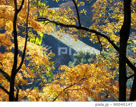 城山公園から見た黄葉越しの通潤橋　熊本県上益城郡山都町城原 90040147
