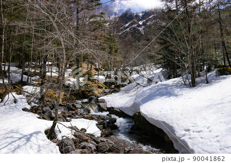 雪の八ヶ岳赤岳鉱泉への道 北沢の風景 雪の八ヶ岳赤岳鉱泉への道 北沢の風景 90041862