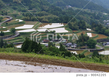 溜井の棚田　田んぼの水張り　（高知県　土佐町） 90042205