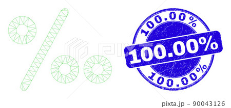 Blue Grunge 100.00 percents Stamp Seal and Web Carcass Per Mille Symbol 90043126