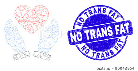 Blue Scratched No Trans Fat Stamp Seal and Web Mesh Heart Surgery Care Hands 90043954