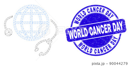 Blue Scratched World Cancer Day Stamp Seal and Web Mesh Global Medical Service Blue Scratched World Cancer Day Stamp Seal and Web Mesh Global Medical Service 90044279