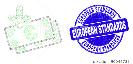 Blue Distress European Standards Stamp Seal and Web Carcass Euro Banknotes Income Blue Distress European Standards Stamp Seal and Web Carcass Euro Banknotes Income 90044785