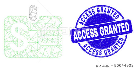 Blue Grunge Access Granted Seal and Web Mesh Dollar Badge 90044905