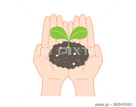 手のひらにのせた土と芽のイラストのイラスト素材