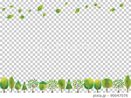 北欧風　水彩タッチの緑の木々と葉っぱフレーム 90047076