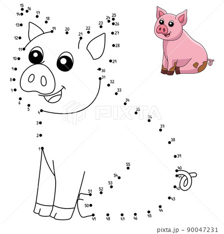Dot to Dot Pig Coloring Page for Kids 90047231
