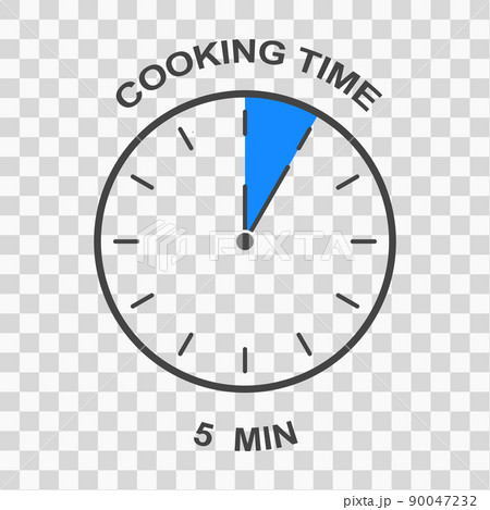 Clock face with 5 min time interval. Cooking time icon. Five minutes timer symbol. Infographic element for food preparation instructions 90047232