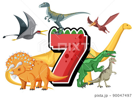 Seven dinosaurs with number seven cartoon 90047497