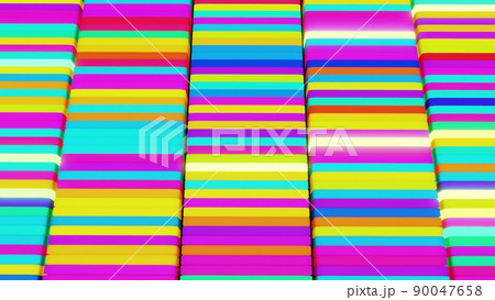 3d render. 3d abstract creative festive background multicolored columns flashing different colors randomly. Cartoon style. Columns creative bg 90047658