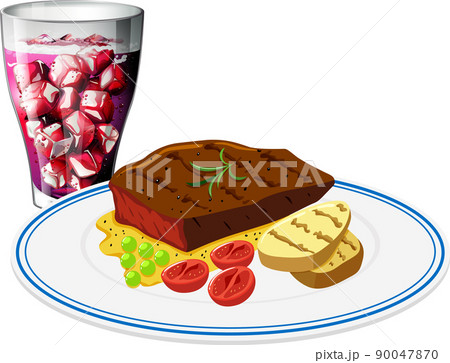 Meat steak and beverage on white background Meat steak and beverage on white background 90047870