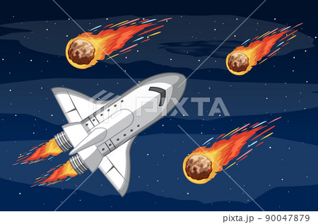 A spaceship in the space with meteorite A spaceship in the space with meteorite 90047879