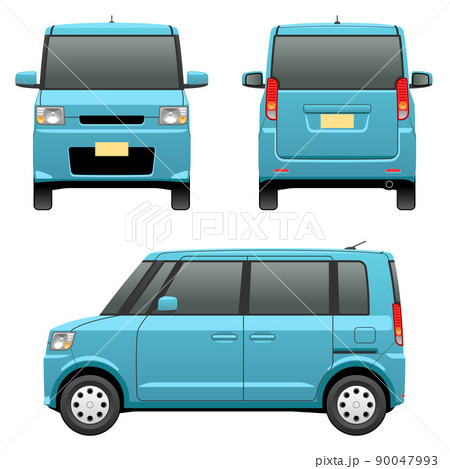 3方向から見た車のイラスト(軽スーパーハイトワゴン) 3方向から見た車のイラスト(軽スーパーハイトワゴン) 90047993