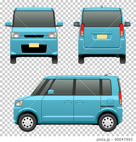 Illustration of a car seen from 3 directions (light super height wagon) 90047993