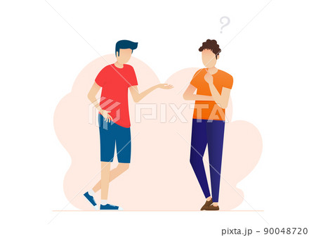 Man talking with question mark. People solve problem, choose solution. Concept of dispute. Man talking with question mark. People solve problem, choose solution. Concept of dispute. 90048720