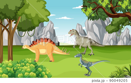 Prehistoric forest with dinosaur cartoon 90049205