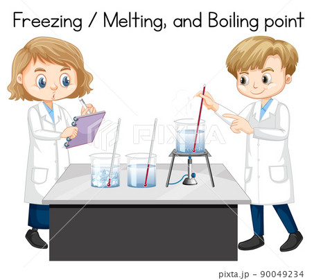 Scientist kids explaining water temperature experiment 90049234