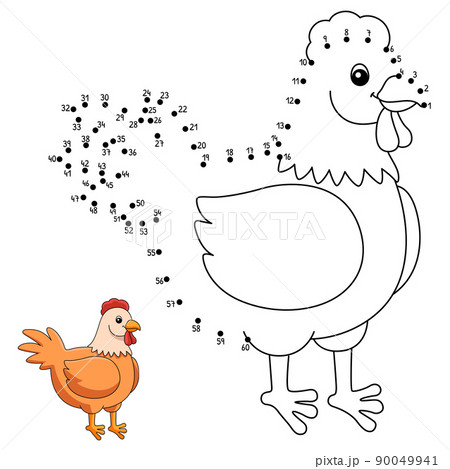 Dot to Dot Chicken Coloring Page for Kids 90049941
