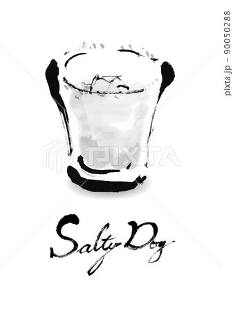 カクテルのソルティードッグの手描きイラスト モノクロのイラスト素材