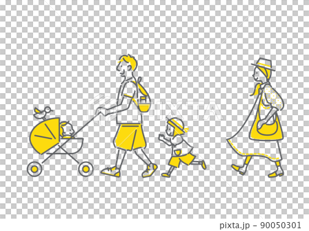 お散歩する四人家族 シンプルでお洒落な線画イラスト お散歩する四人家族 シンプルでお洒落な線画イラスト 90050301