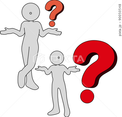 難関な疑問に戸惑う人物。大きなクエスチョンマーク。冗談と照れ隠し。 難関な疑問に戸惑う人物。大きなクエスチョンマーク。冗談と照れ隠し。 90050548
