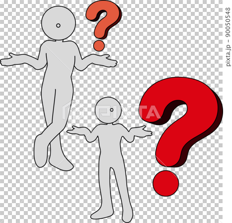 難関な疑問に戸惑う人物。大きなクエスチョンマーク。冗談と照れ隠し。 難関な疑問に戸惑う人物。大きなクエスチョンマーク。冗談と照れ隠し。 90050548