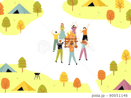 キャンプファイヤーを楽しむ人達 90051146