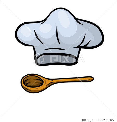 Chef hat. Vector Wooden spoon. Cook white Clothes. 90051165