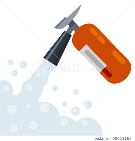 Extinguisher. Fireman tool. Red cylinder. 90051167