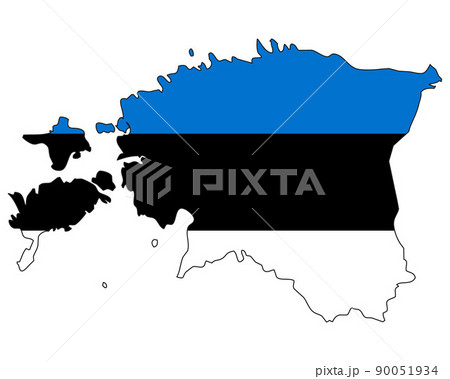 Estonia map with flag - outline of a state with a national flag