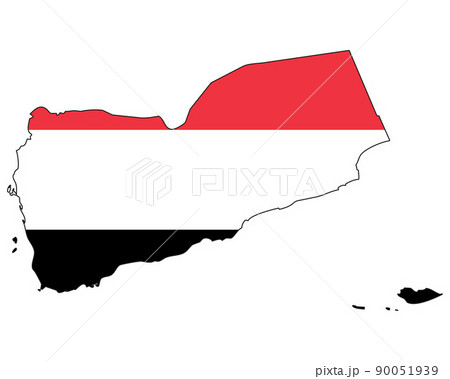 Yemen map with flag - outline of a state with a national flag