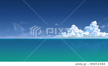 夏の入道雲と海のイラストのイラスト素材