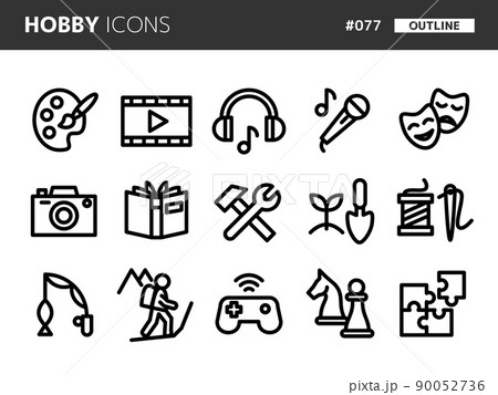 趣味に関連するラインスタイルのアイコンセット_077 90052736