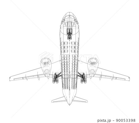 Airplane in wire-frame style. Vector 90053398