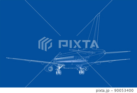 Airplane in wire-frame style. Vector 90053400