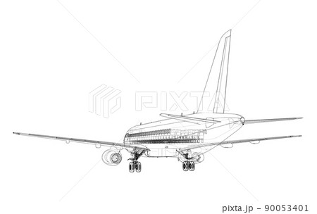 Airplane in wire-frame style. Vector 90053401