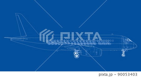 Airplane in wire-frame style. Vector 90053403
