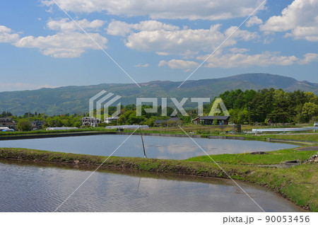 田植え前の水田風景 90053456