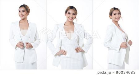 Half body 20s Asian Business woman wear white blazzer formal suit dress skirt. Office Female Half body 20s Asian Business woman wear white blazzer formal suit dress skirt. Office Female 90054635