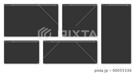 Blank web browser window with toolbar and search field. Modern website, internet page in flat style. Browser mockup for computer, tablet and smartphone. Adaptive UI, dark mode. Vector illustration Blank web browser window with toolbar and search field. Modern website, internet page in flat style. Browser mockup for computer, tablet and smartphone. Adaptive UI, dark mode. Vector illustration 90055336