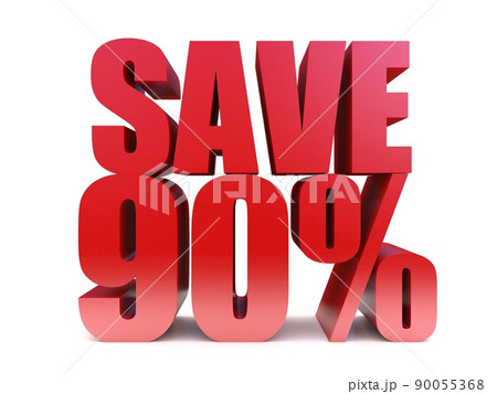 save 90% 3d text symbol. 3d rendering on white background save 90% 3d text symbol. 3d rendering on white background 90055368