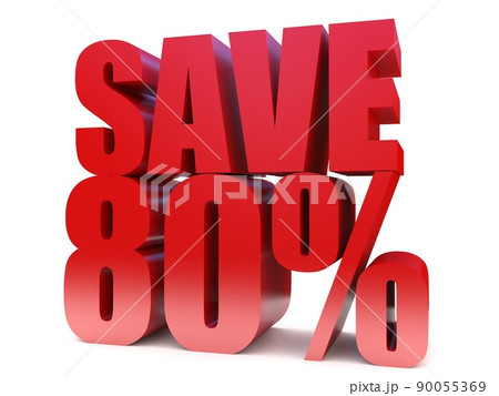 save 80% 3d text symbol. 3d rendering on white background save 80% 3d text symbol. 3d rendering on white background 90055369