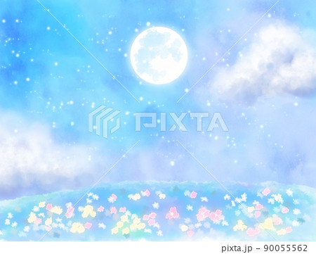 月夜と花畑の背景素材 月夜と花畑の背景素材 90055562