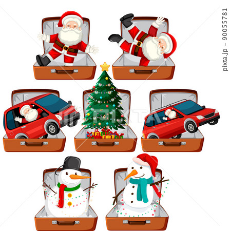 Set of Christmas theme with Santa, snowman, christmas tree in the luggage 90055781