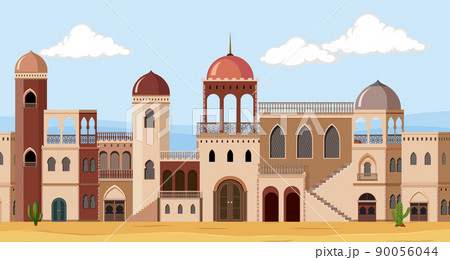 City scene with many buildings in the desert 90056044