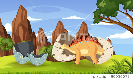 Prehistoric forest with dinosaur cartoon 90056075